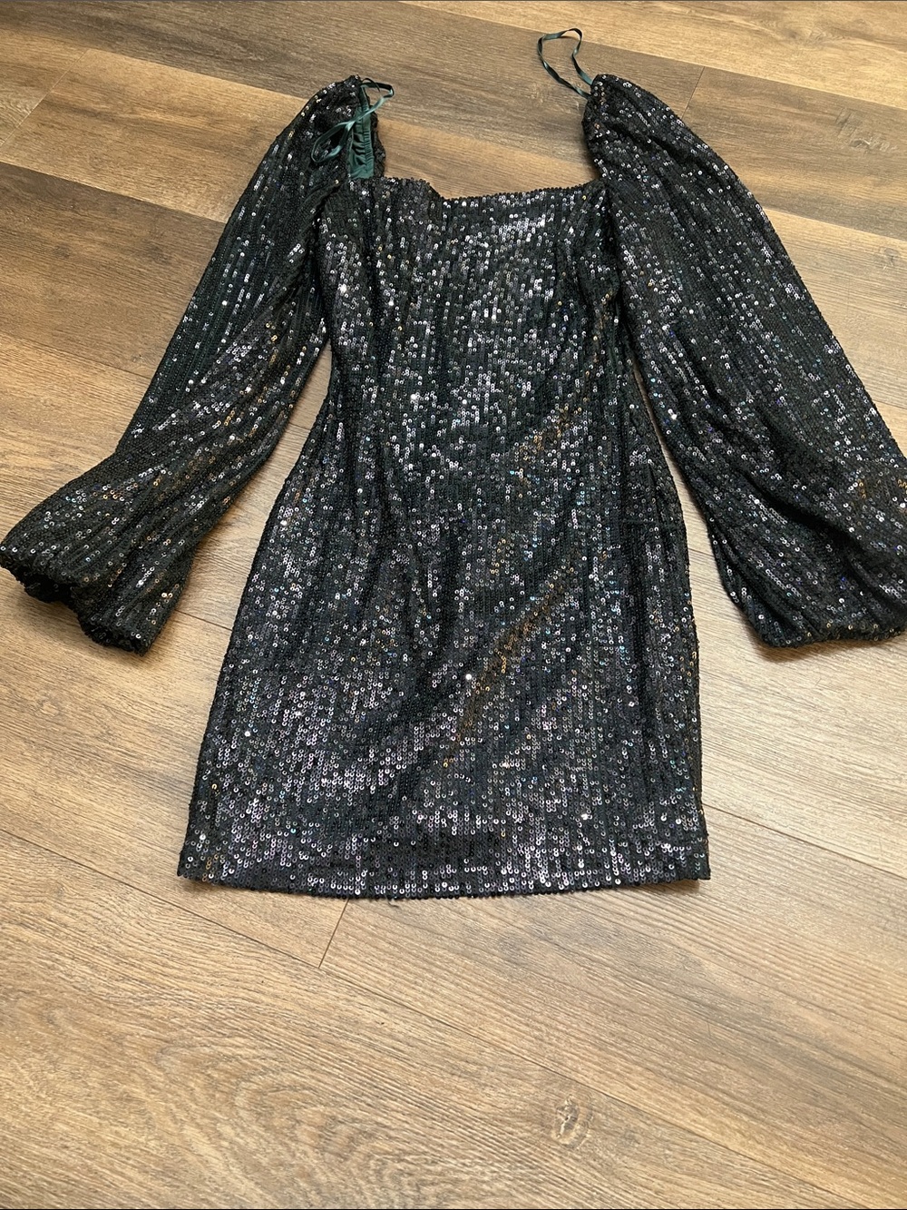 Windsor Black Sequined Puff-Sleeve Mini Dress